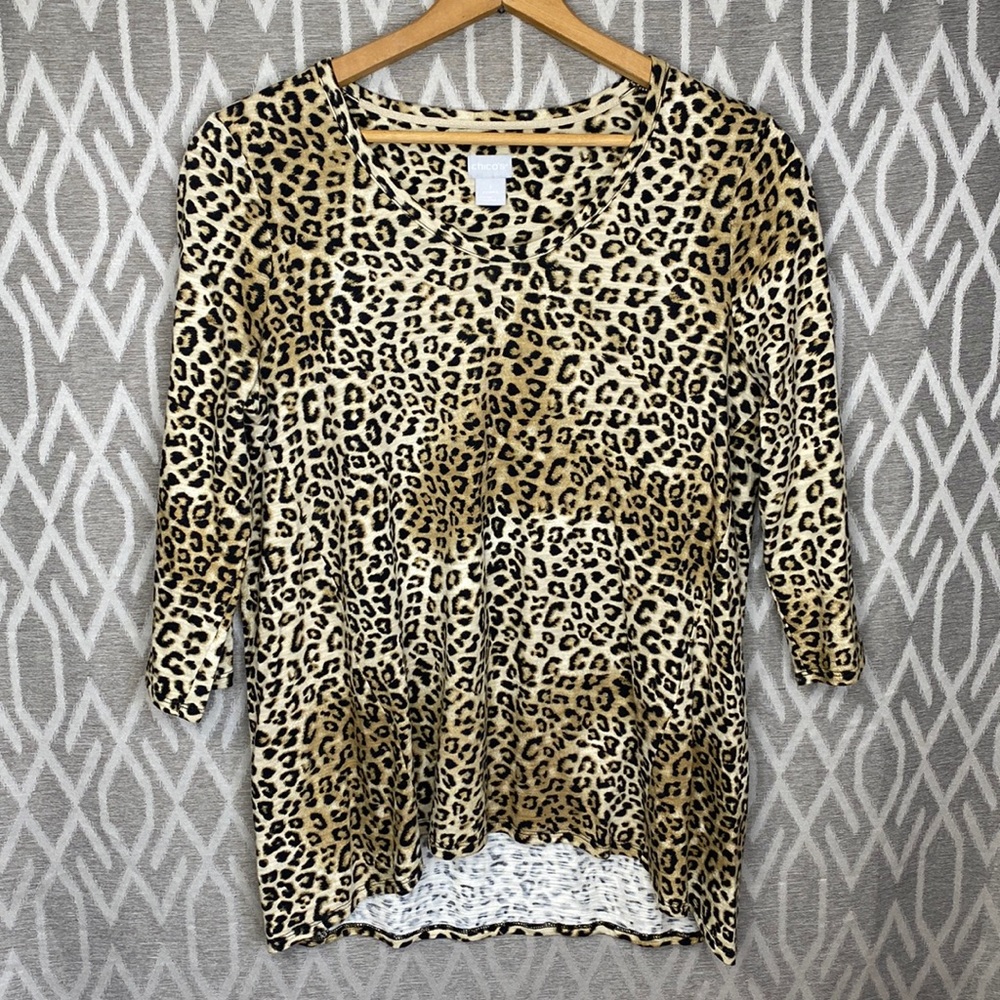 Chico’s Leopard Print 3/4 Sleeve Scoop Neck Tunic Shirt Size: Medium